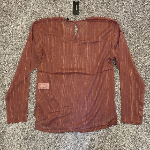 Express Womens Metallic Sheer Gathered Shoulder Long Sleeve Top Size XS NWT $54 - Picture 11 of 16